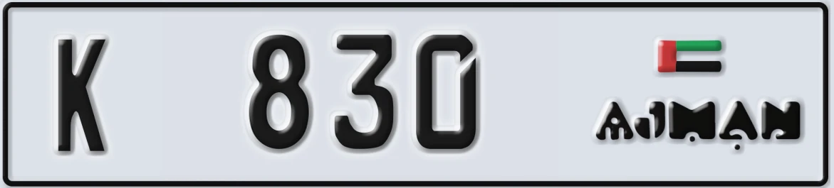 UAE License Plate Ajman K 830