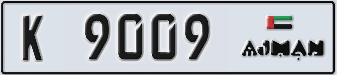 UAE License Plate Ajman K 9009