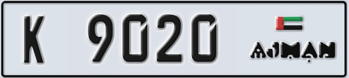 UAE License Plate Ajman K 9020