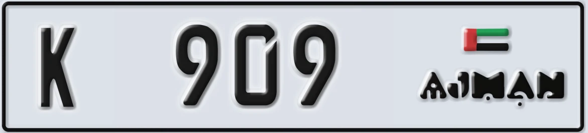 UAE License Plate Ajman K 909