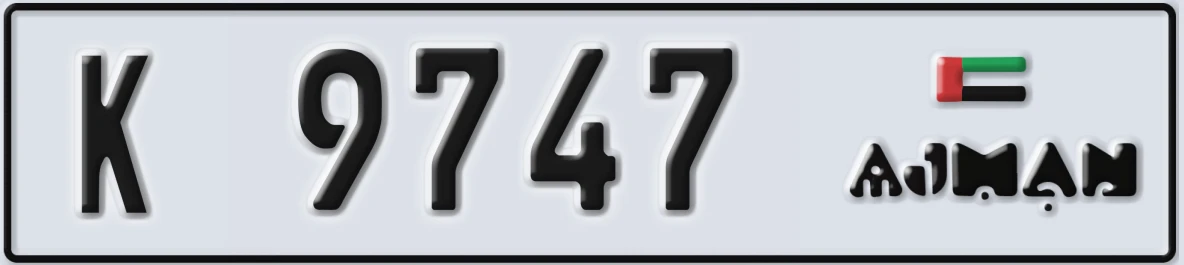 UAE License Plate Ajman K 9747