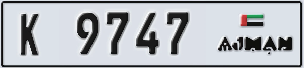 UAE License Plate Ajman K 9747