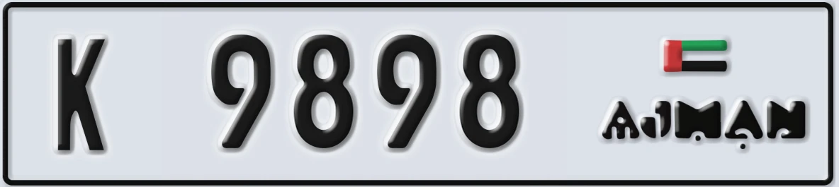 UAE License Plate Ajman K 9898
