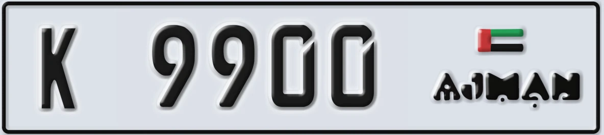 UAE License Plate Ajman K 9900