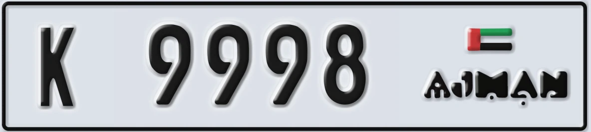 UAE License Plate Ajman K 9998