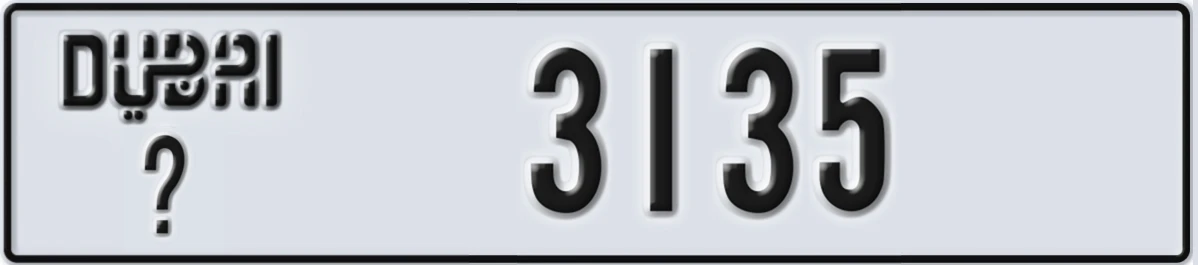 UAE License Plate Dubai X 3135