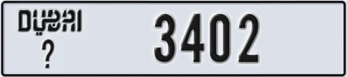 UAE License Plate Dubai @ 3402