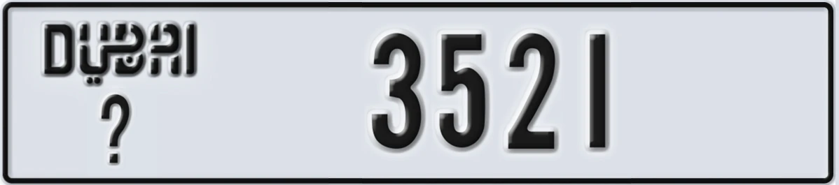 UAE License Plate Dubai X 3521