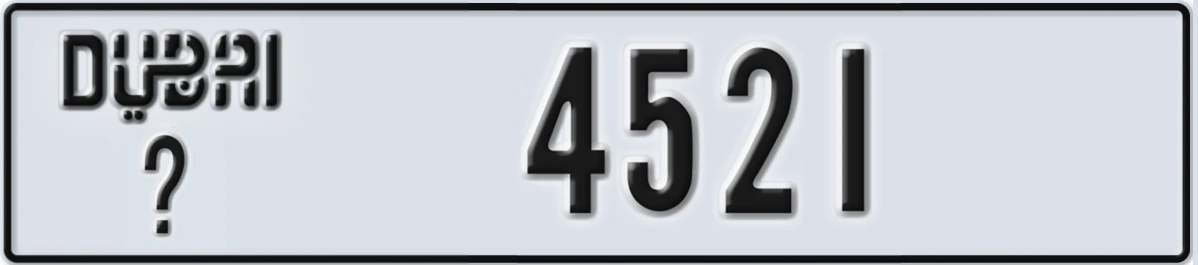 UAE License Plate Dubai X 4521