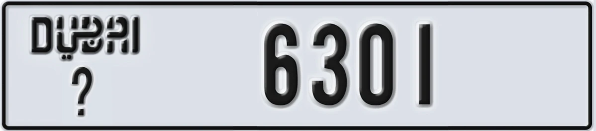 UAE License Plate Dubai X 6301