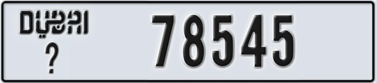 UAE License Plate Dubai X 78545