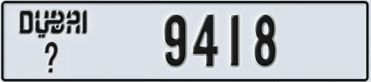 UAE License Plate Dubai X 9418