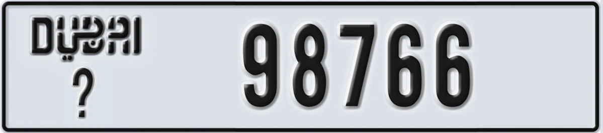 UAE License Plate Dubai X 98766
