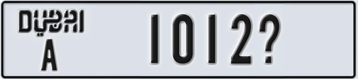 UAE License Plate Dubai A 1012@