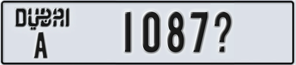 UAE License Plate Dubai A 1087X