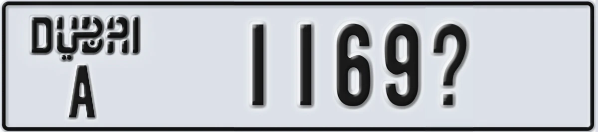 UAE License Plate Dubai A 1169X