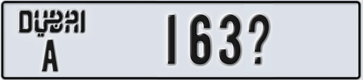 UAE License Plate Dubai A 163X