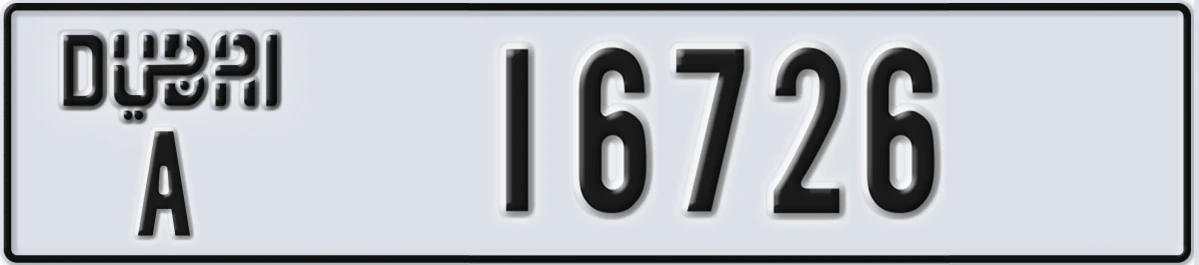 UAE License Plate Dubai A 16726