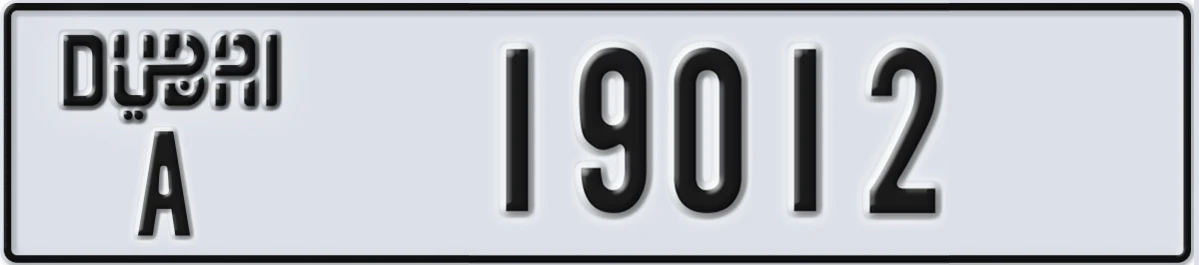 UAE License Plate Dubai A 19012