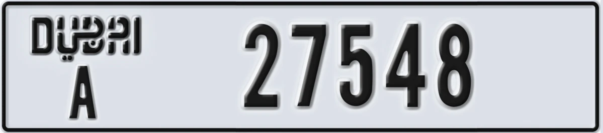 UAE License Plate Dubai A 27548