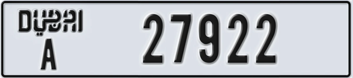 UAE License Plate Dubai A 27922