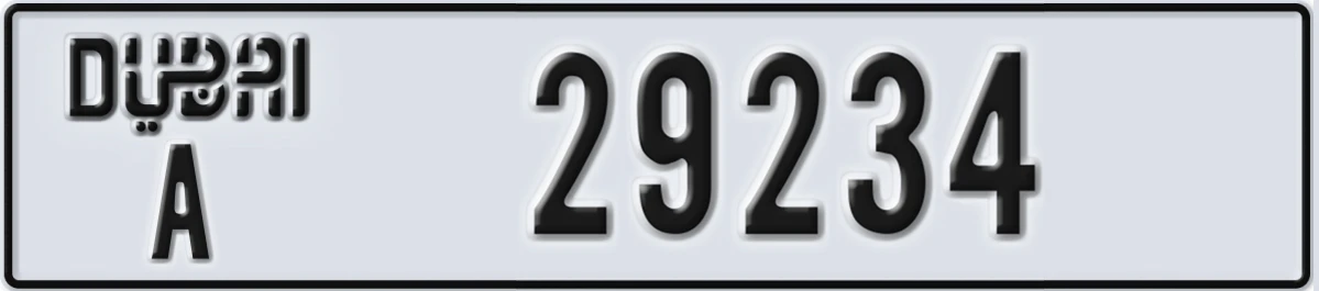 UAE License Plate Dubai A 29234