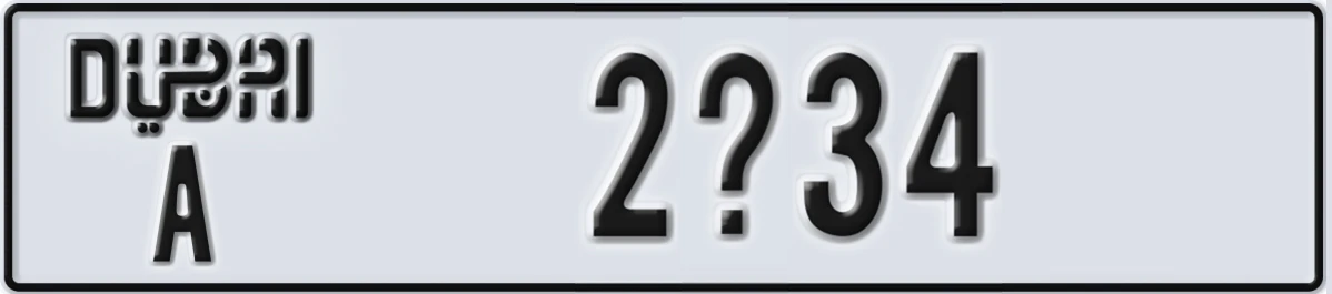 UAE License Plate Dubai A 2X34