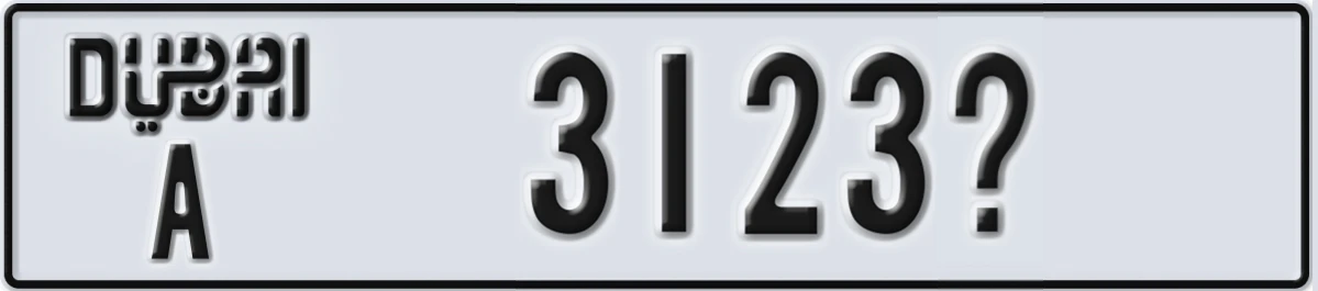 UAE License Plate Dubai A 3123@