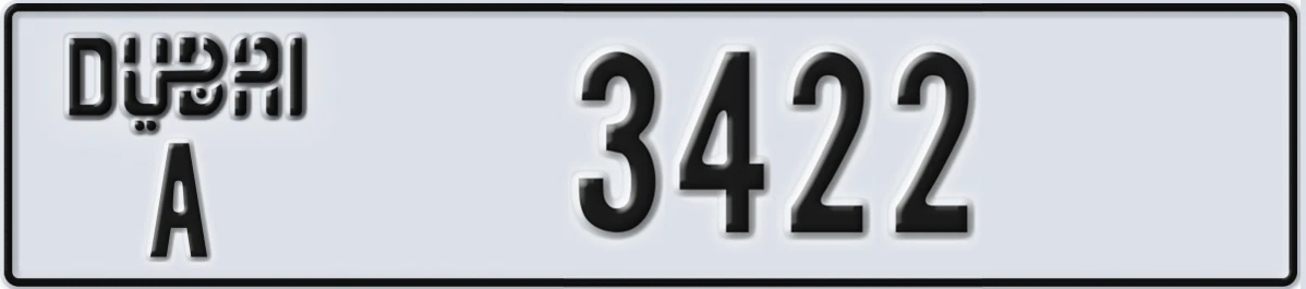 UAE License Plate Dubai A 3422