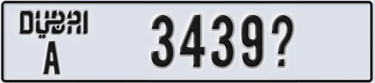 UAE License Plate Dubai A 3439X