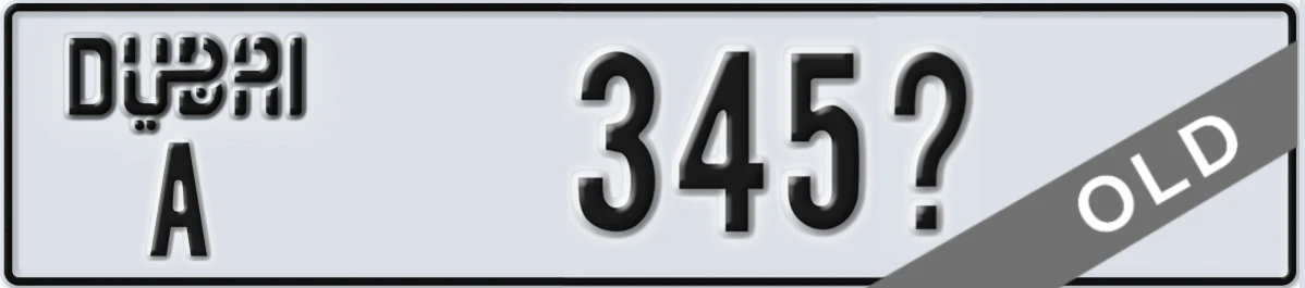UAE License Plate Dubai A 345X
