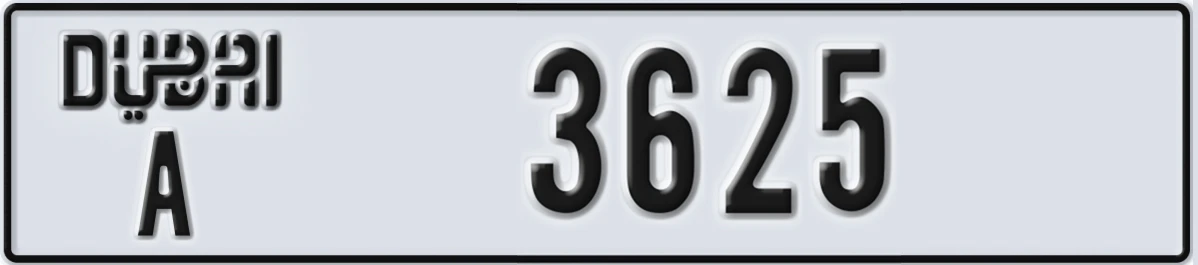 UAE License Plate Dubai A 3625