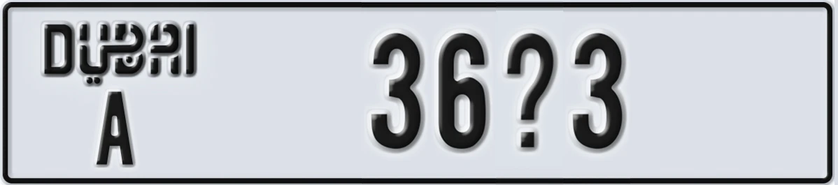 UAE License Plate Dubai A 36X3
