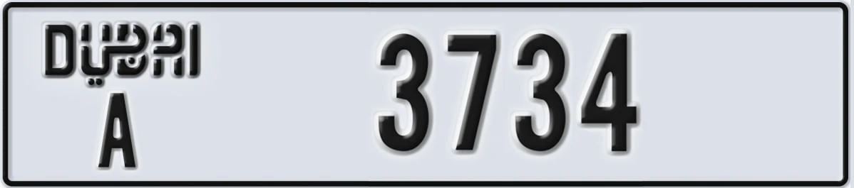 UAE License Plate Dubai A 3734