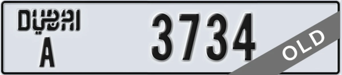 UAE License Plate Dubai A 3734