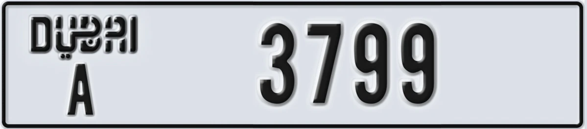 UAE License Plate Dubai A 3799