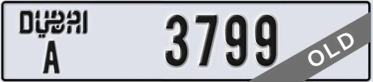 UAE License Plate Dubai A 3799