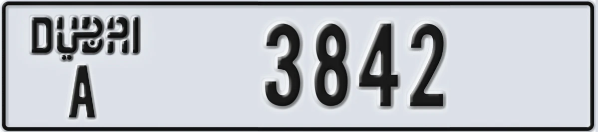 UAE License Plate Dubai A 3842