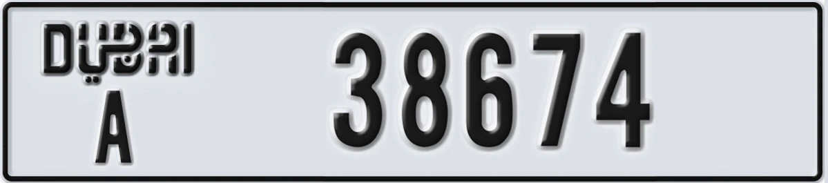 UAE License Plate Dubai A 38674