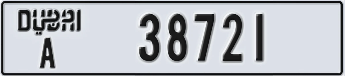 UAE License Plate Dubai A 38721