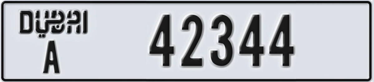 UAE License Plate Dubai A 42344