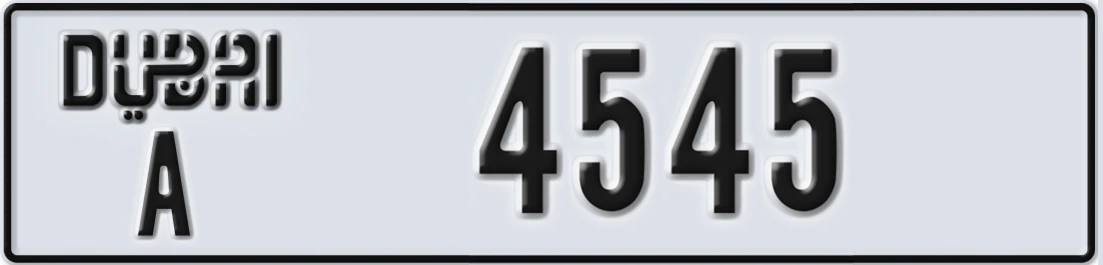UAE License Plate Dubai A 4545X
