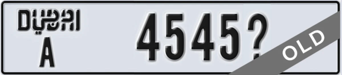 UAE License Plate Dubai A 4545X