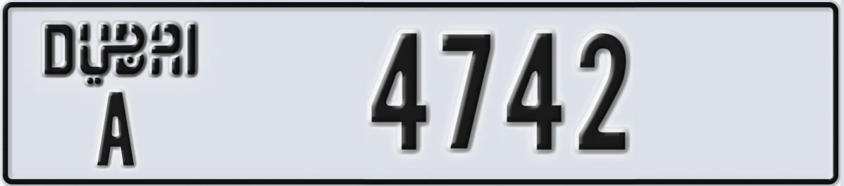 UAE License Plate Dubai A 4742