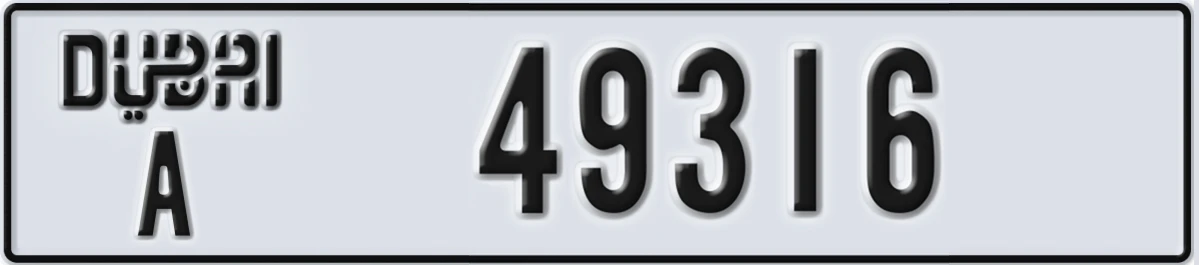 UAE License Plate Dubai A 49316
