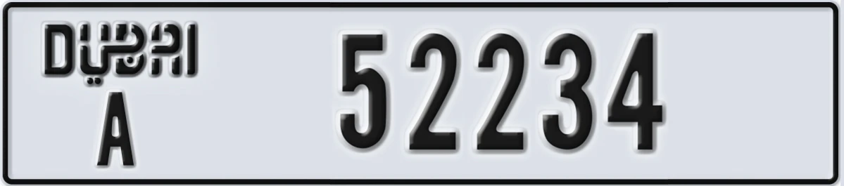 UAE License Plate Dubai A 52234