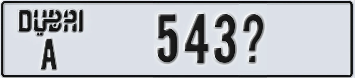 UAE License Plate Dubai A 543X