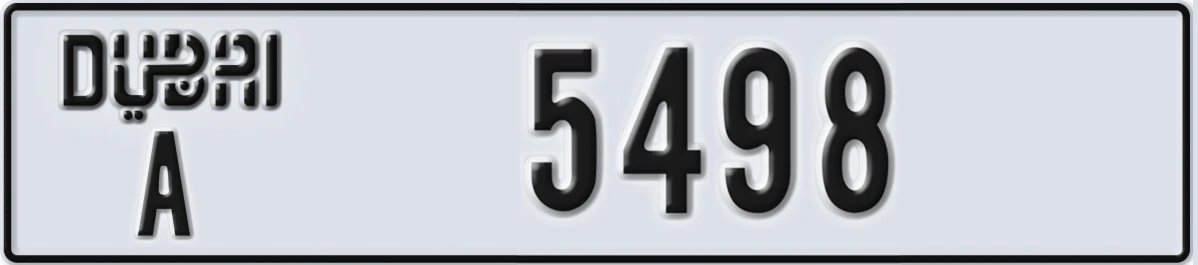 UAE License Plate Dubai A 5498