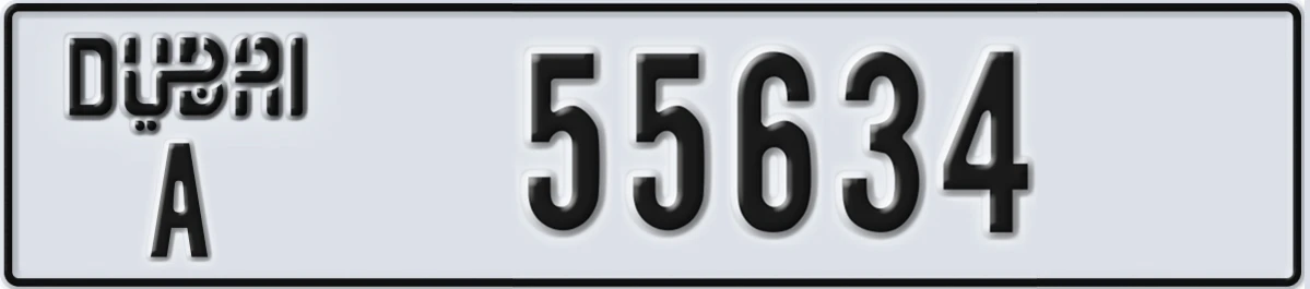 UAE License Plate Dubai A 55634