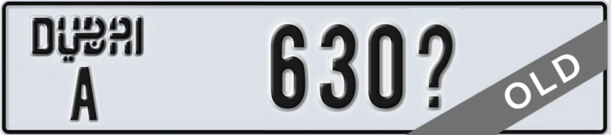 UAE License Plate Dubai A 630Y
